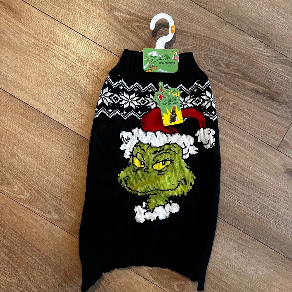 Dr. Seuss The Grinch Dog Sweater Black Holiday Christmas Pet Apparel Medium